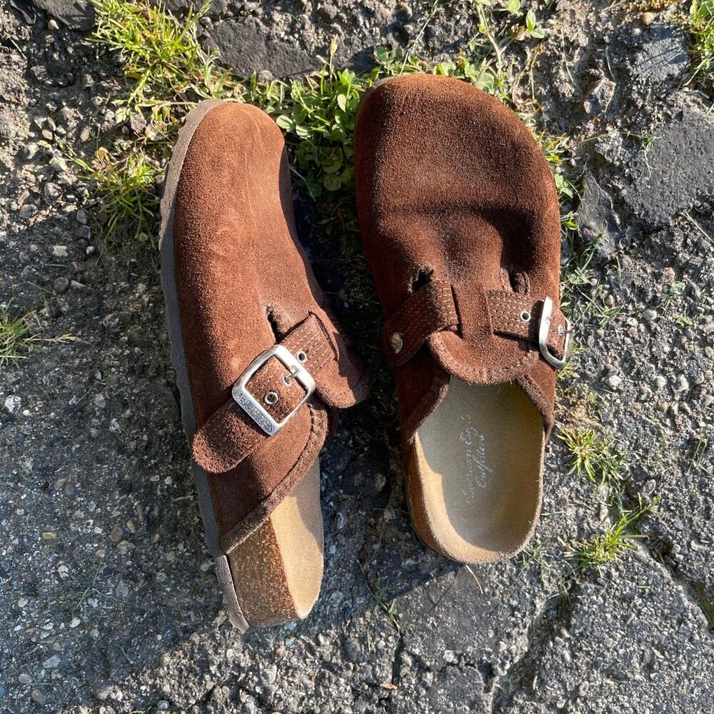 Vintage American Eagle Suede Brown Clog Slide On Sandals Size 7 - Picture 6 of 8